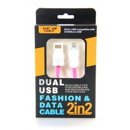 2 in 2 Dual USB Flat  Led Cable