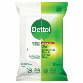 DETTOL 2in1 Hands & Surfaces Wipes 15pk