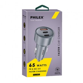 PHILEX 3-Port USB Car Charger 65W - 2 Type C + USB Output