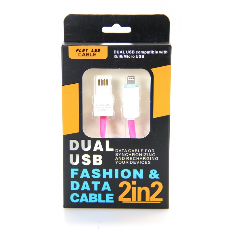 2 in 2 Dual USB Flat  Led Cable