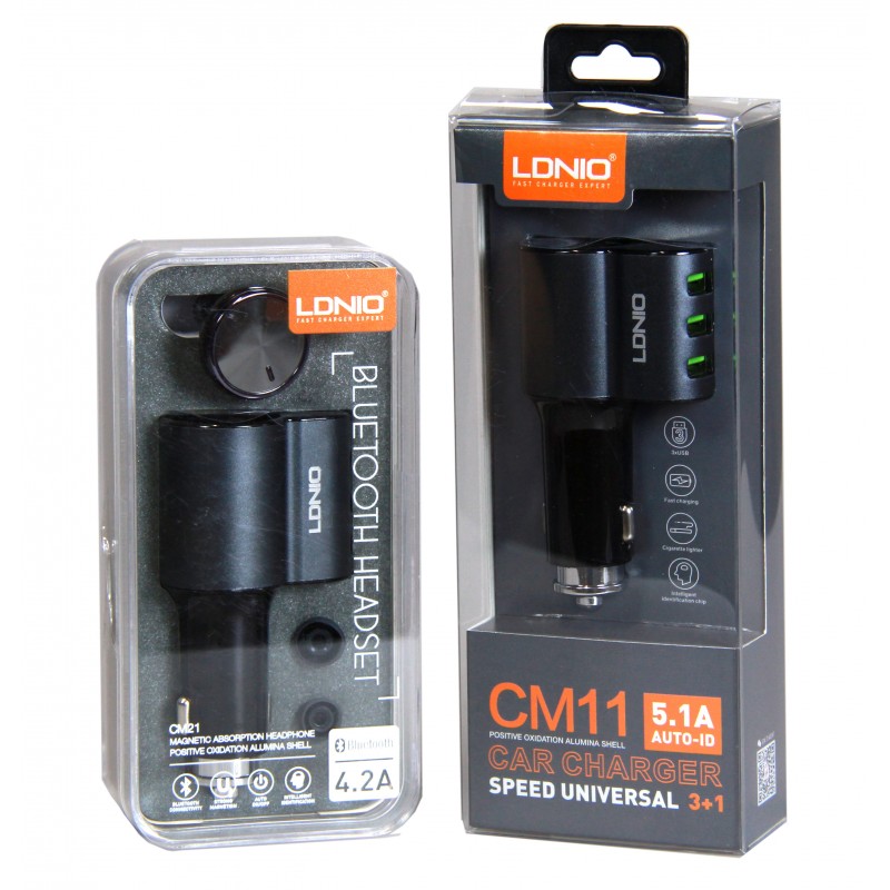 LDNIO Bluetooth Headset and LDNIO Car charger