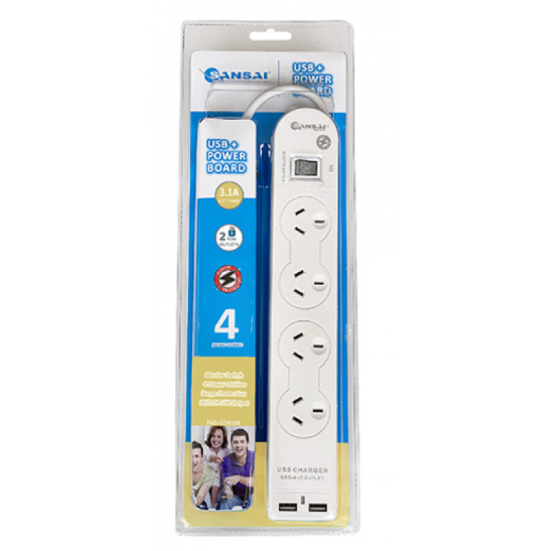 Power Board 4 Outlets + 2USB