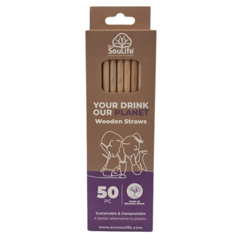 EcoSouLife Wooden Straws 50PK