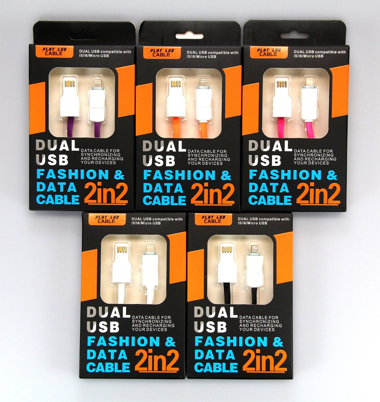 2 in 2 Dual USB Flat Led Cable On Sale PeleGuy Distribution Pty Ltd