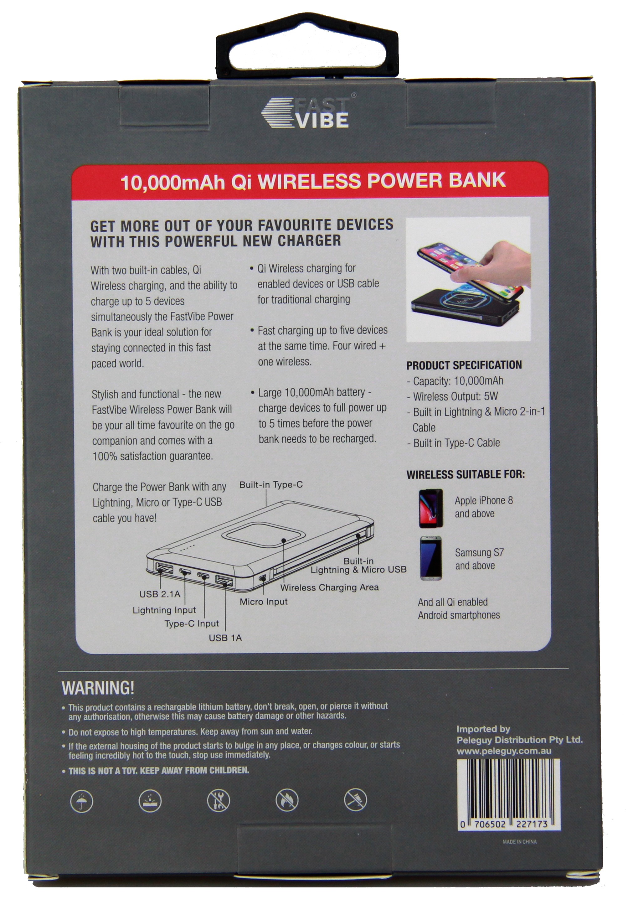Fast Vibe Power Bank Wireless 10000mAh PeleGuy Distribution Pty Ltd