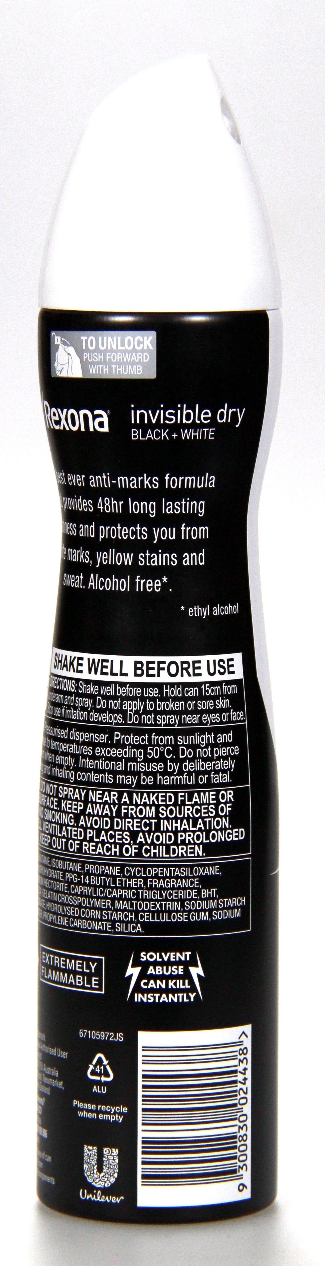 Rexona W Invisible Dry B&W PeleGuy Distribution Pty Ltd 1300 377 341