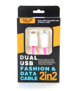 2 in 2 Dual USB Flat  Led Cable