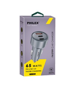 PHILEX 3-Port USB Car Charger 65W - 2 Type C + USB Output